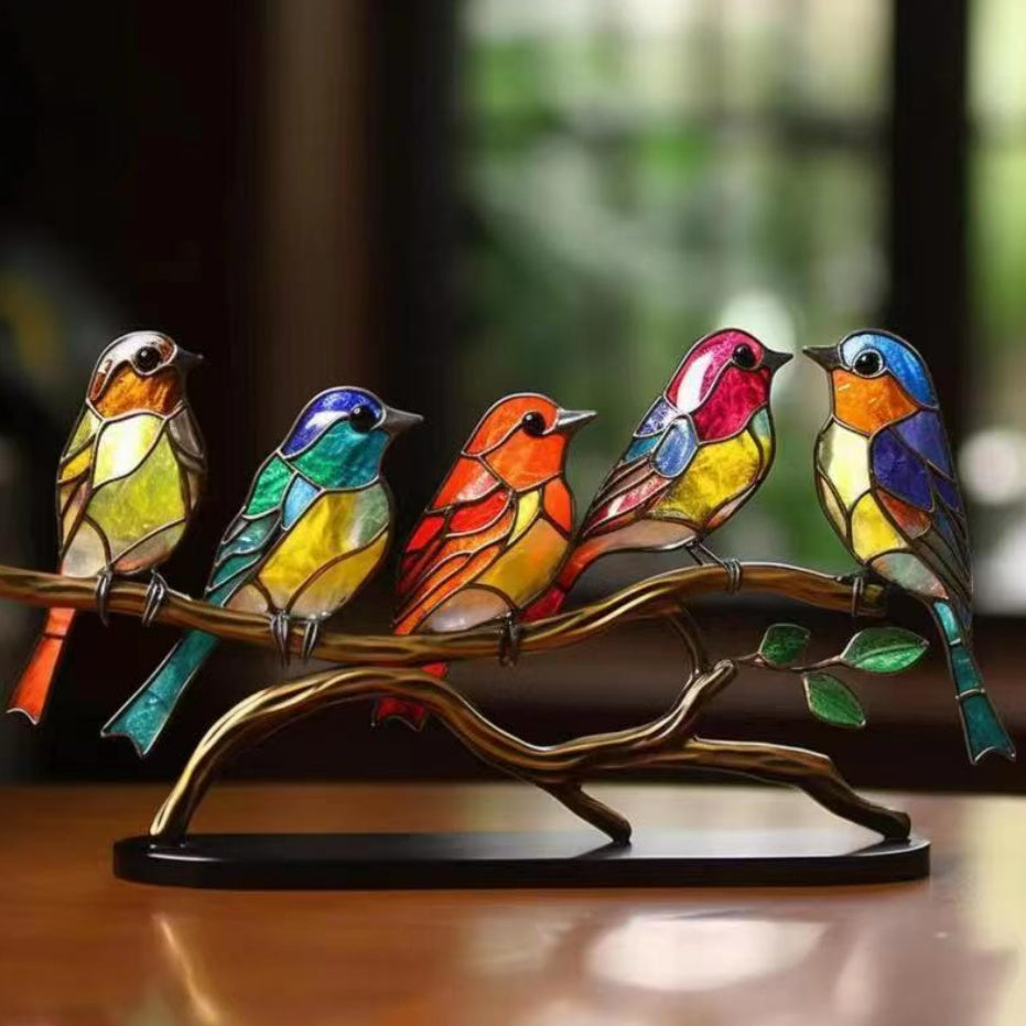 Stained Bird Branch Ornament