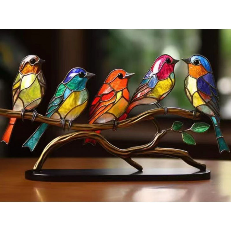 Stained Bird Branch Ornament