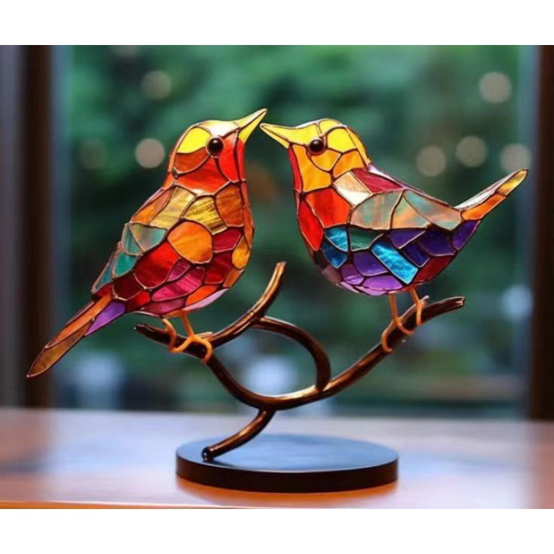 Stained Bird Branch Ornament