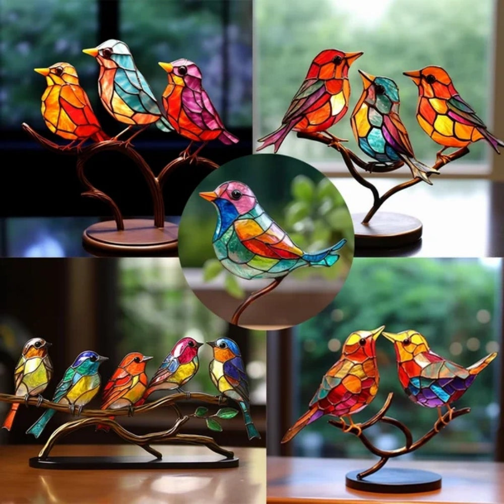 Stained Bird Branch Ornament