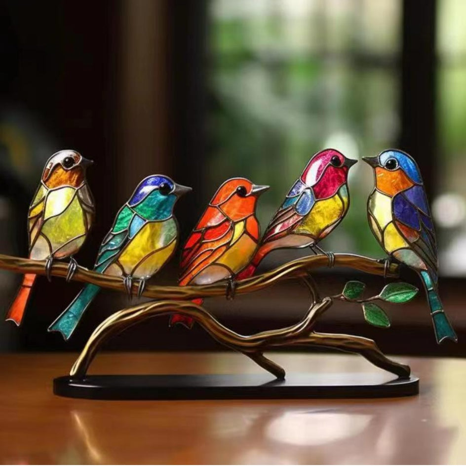 Stained Bird Branch Ornament