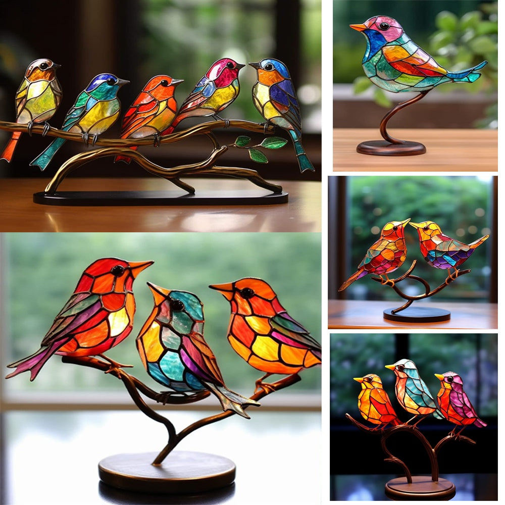 Stained Bird Branch Ornament