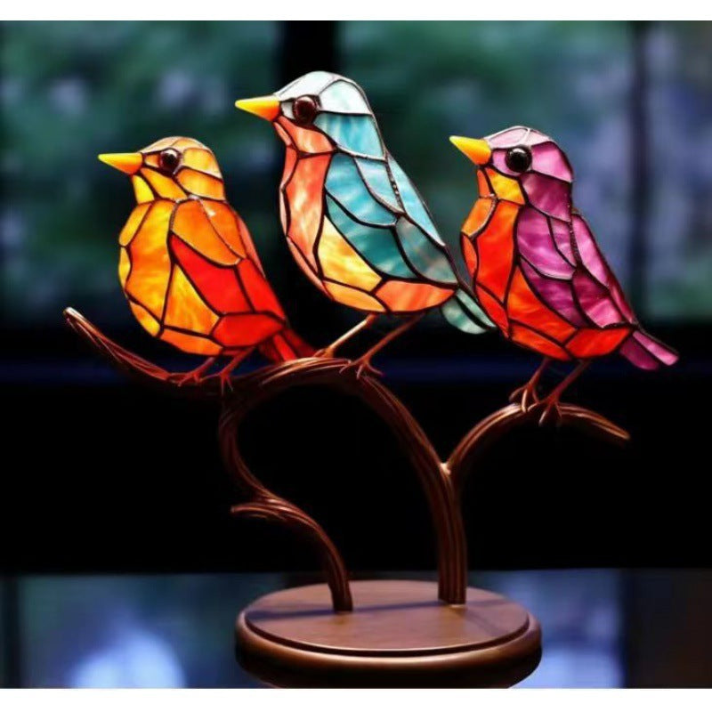Stained Bird Branch Ornament
