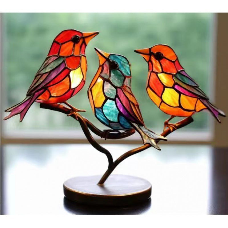 Stained Bird Branch Ornament